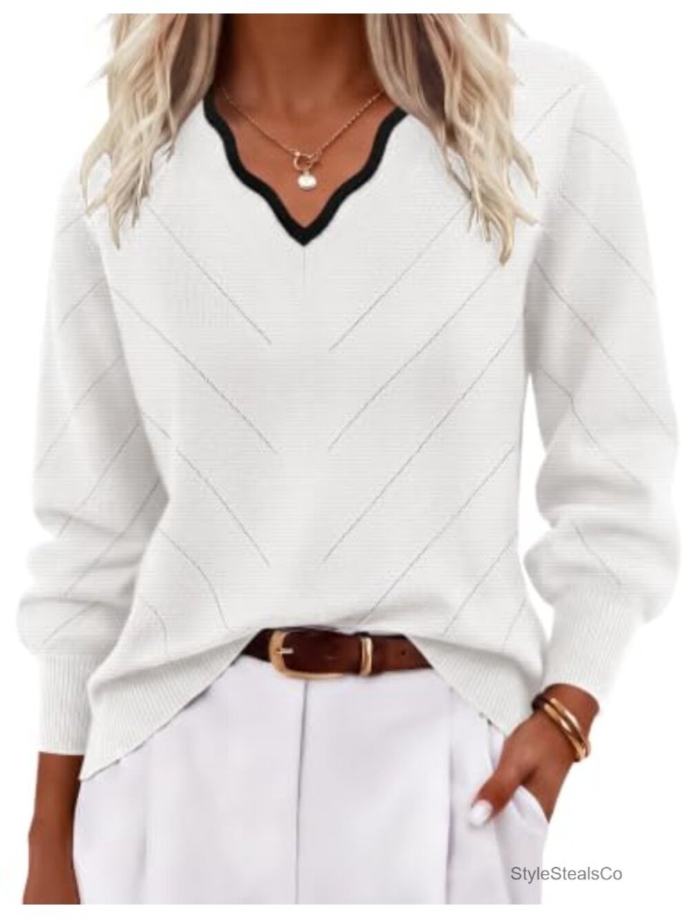 Ekouaer Women's V Neck Lightweight Knit Pullover Sweater Top